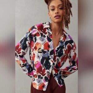 Cloth & Stone/Anthropologie Floral Buttondown Top in Red Motif Size 2X. NWT